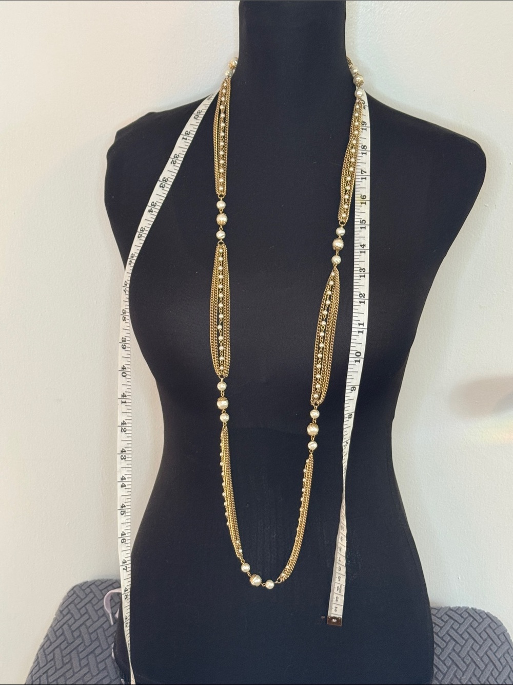 Vintage Gold and Ivory Layered Pearl Long Necklace